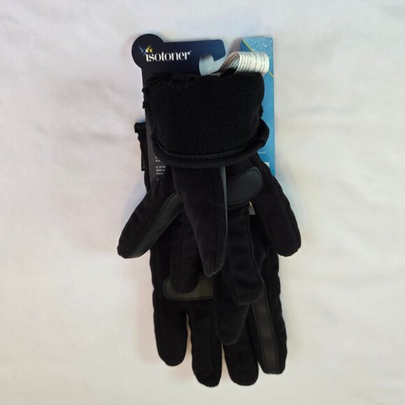 ISOTONER Men Fleece Touchscreen Glove, Water-Repellent Sherpa Lining Sz: M Black - Picture 4 of 6